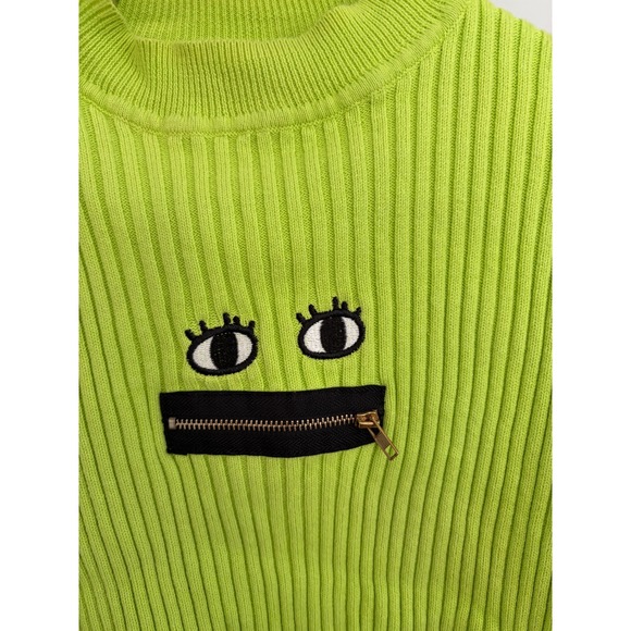 Lazy Oaf Zippy Mouth Ribbed Sweater Lime Green Size Small - Picture 4 of 6